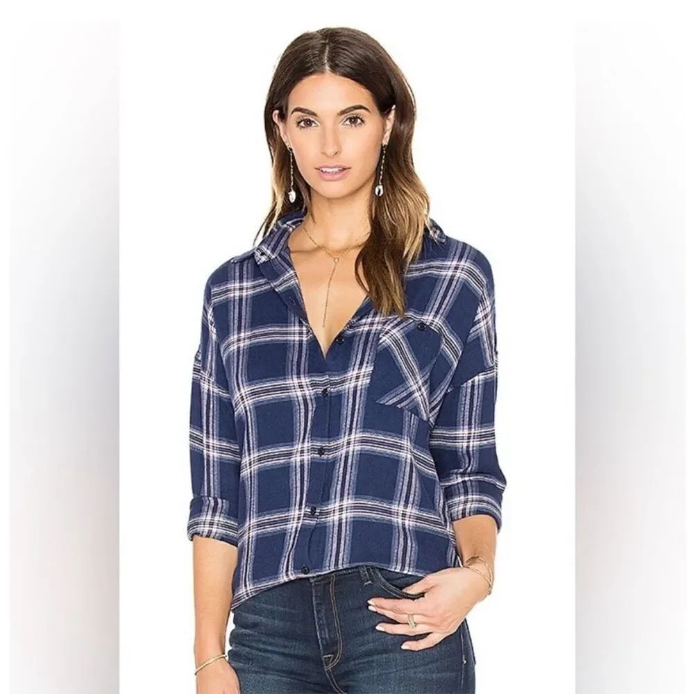 Rails Jackson navy and white plaid M western button down shirt